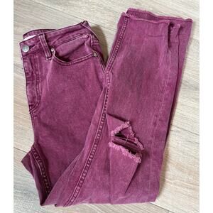 Cleo & Wolf High Rise Straight W26/ L27 Purple Distressed Jeans Fray Hem